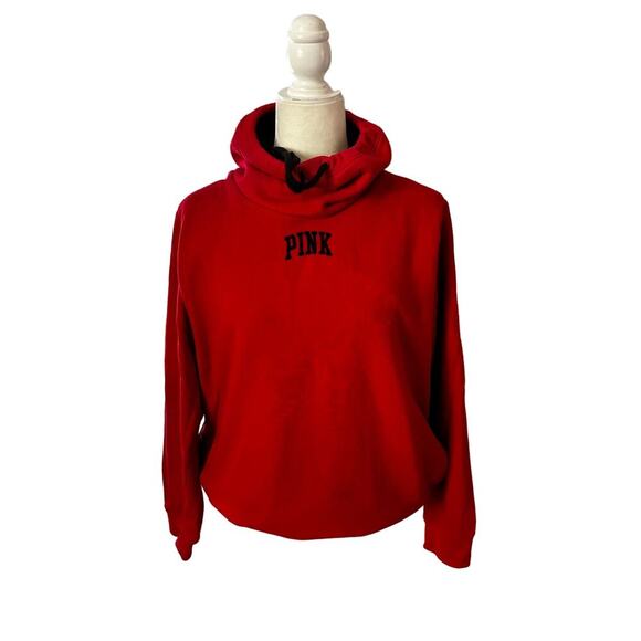 Victoria’s Secret PINK Sherpa Lined Sweatshirt, Red & Black Size Medium - Picture 1 of 5